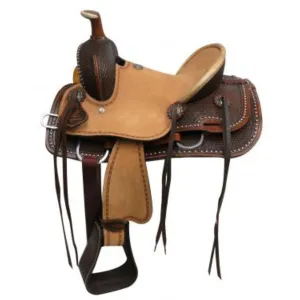 12" DOUBLE T YOUTH HARD SEAT ROPER STYLE SADDLE WITH BASKET TOOLED LEATHER