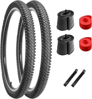 26 inch Bike Tires, Bicycle Tires 26"x 1.95" Folding Replacement for Mountain Bike, 26" Schrader Valve Bike Tubes, Bicycle Tire Levers and Tire Liners