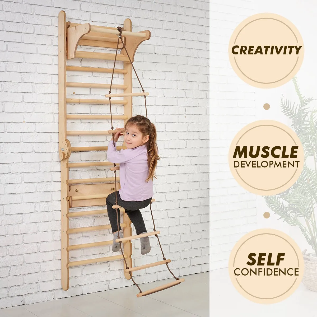 4in1 Wooden Swedish Wall / Climbing Ladder For Children   Swing Set   Slide Board   Art Add-on