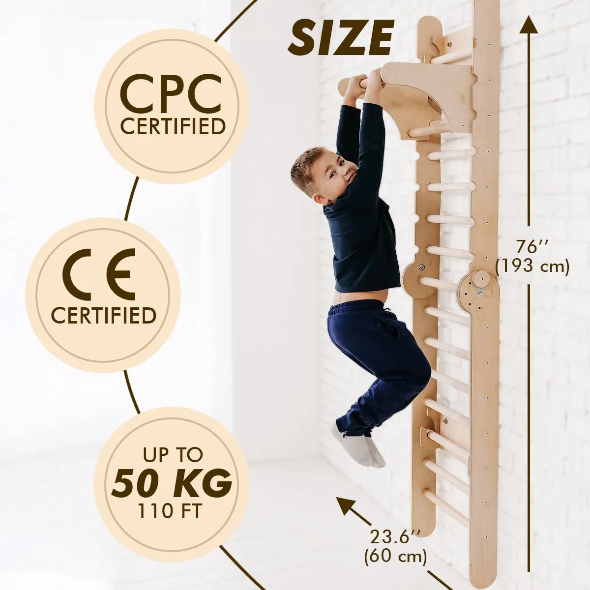 4in1 Wooden Swedish Wall / Climbing Ladder For Children   Swing Set   Slide Board   Art Add-on