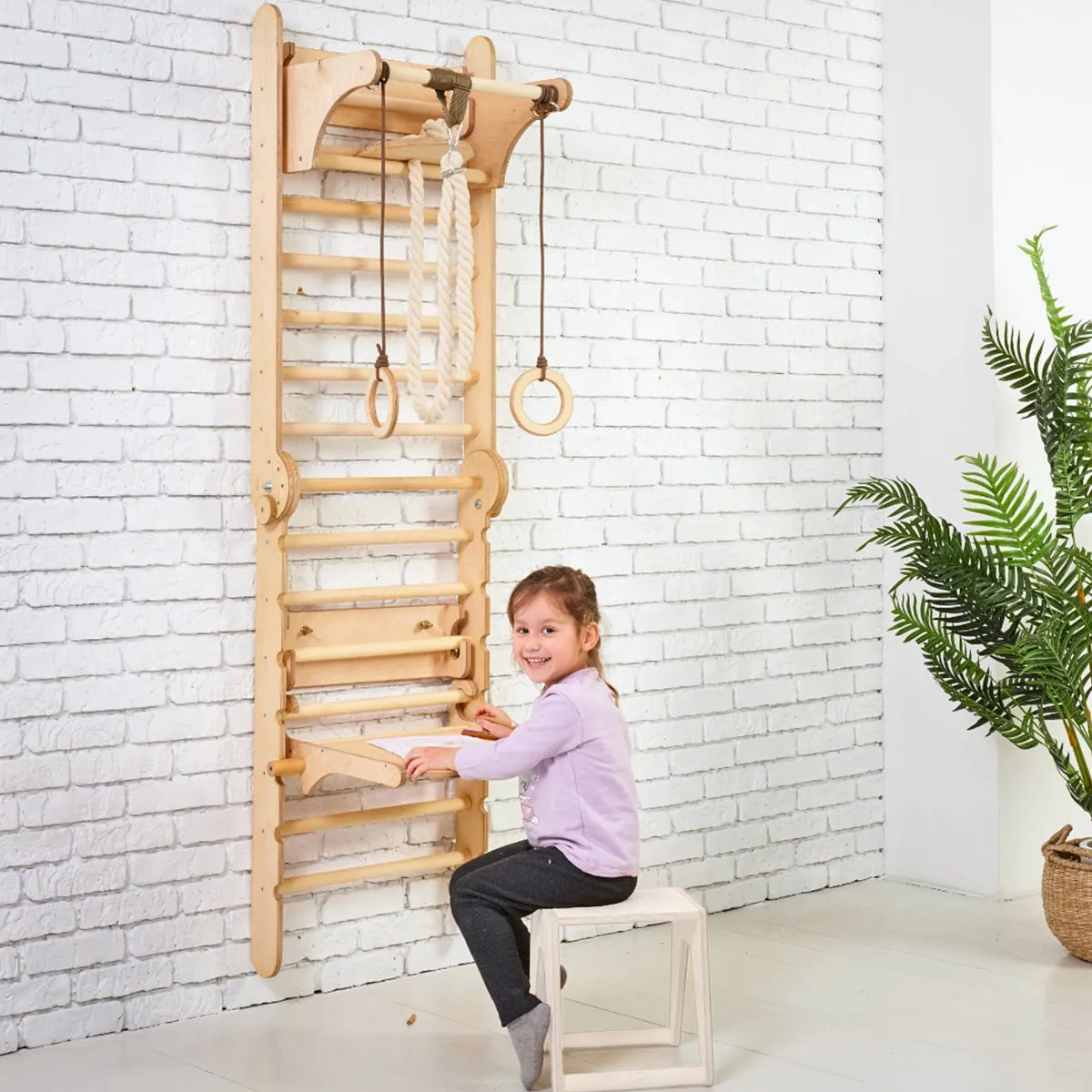 4in1 Wooden Swedish Wall / Climbing Ladder For Children   Swing Set   Slide Board   Art Add-on