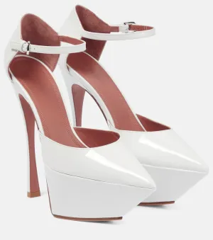 Amina Muaddi Leather Platform Angelica Pumps, White
