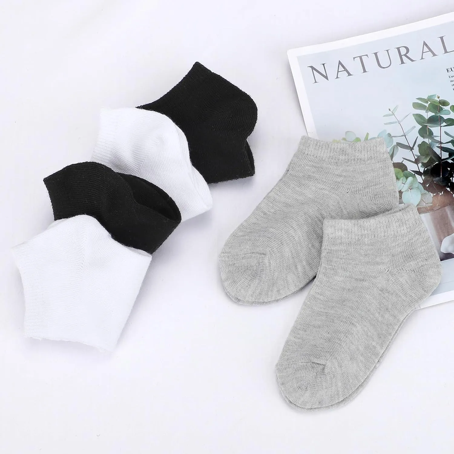 Auranso 12 Pairs Kid Breathable Athletic Ankle Socks Boys Girls Cotton Low Cut Socks