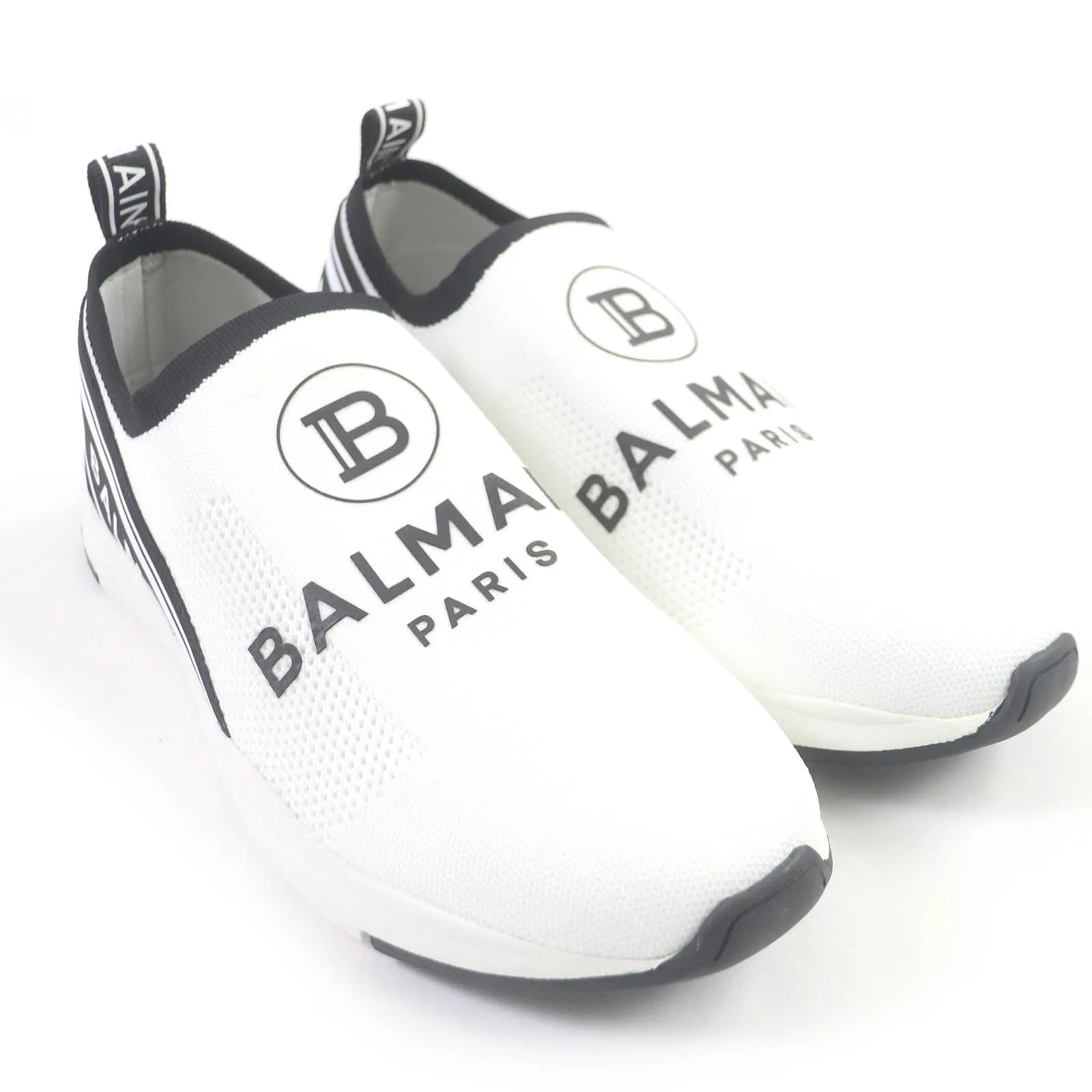 Balmain Logo Slip-On Sneakers White Black 42