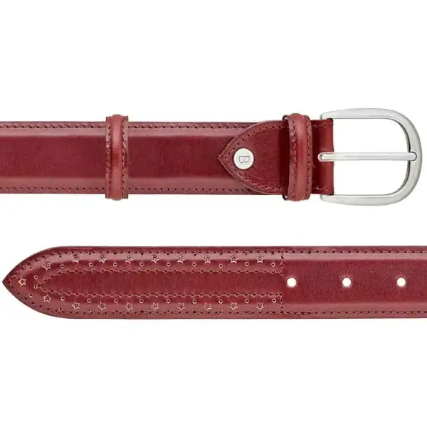 BARKER Belt - Mens Leather Brogue - Cherry Calf With Star Punch