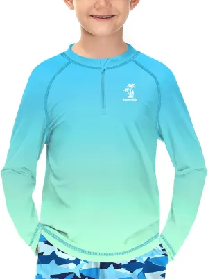 BesserBay Boys UPF 50  Half Zip Rash Guard UV Protection Raglan Long Sleeve Swim Shirt 4-12 Years