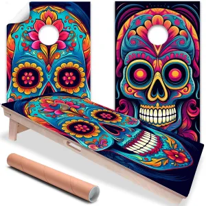 Cornhole Board Wraps and Decals for Boards Set of 2 Skins Professional Vinyl Covers Sticker - Large Sugar Skulls Day of The Dead Halloween Cornhole Decal for Boards Covers Sticker Cornhole Vinyl Wraps