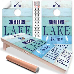 Cornhole Board Wraps and Decals for Boards Set of 2 Skins Professional Vinyl Covers Sticker - The Lake is My Happy Place Cabin Lakehouse Cornhole Decal for Boards Covers Sticker Cornhole Vinyl Wraps