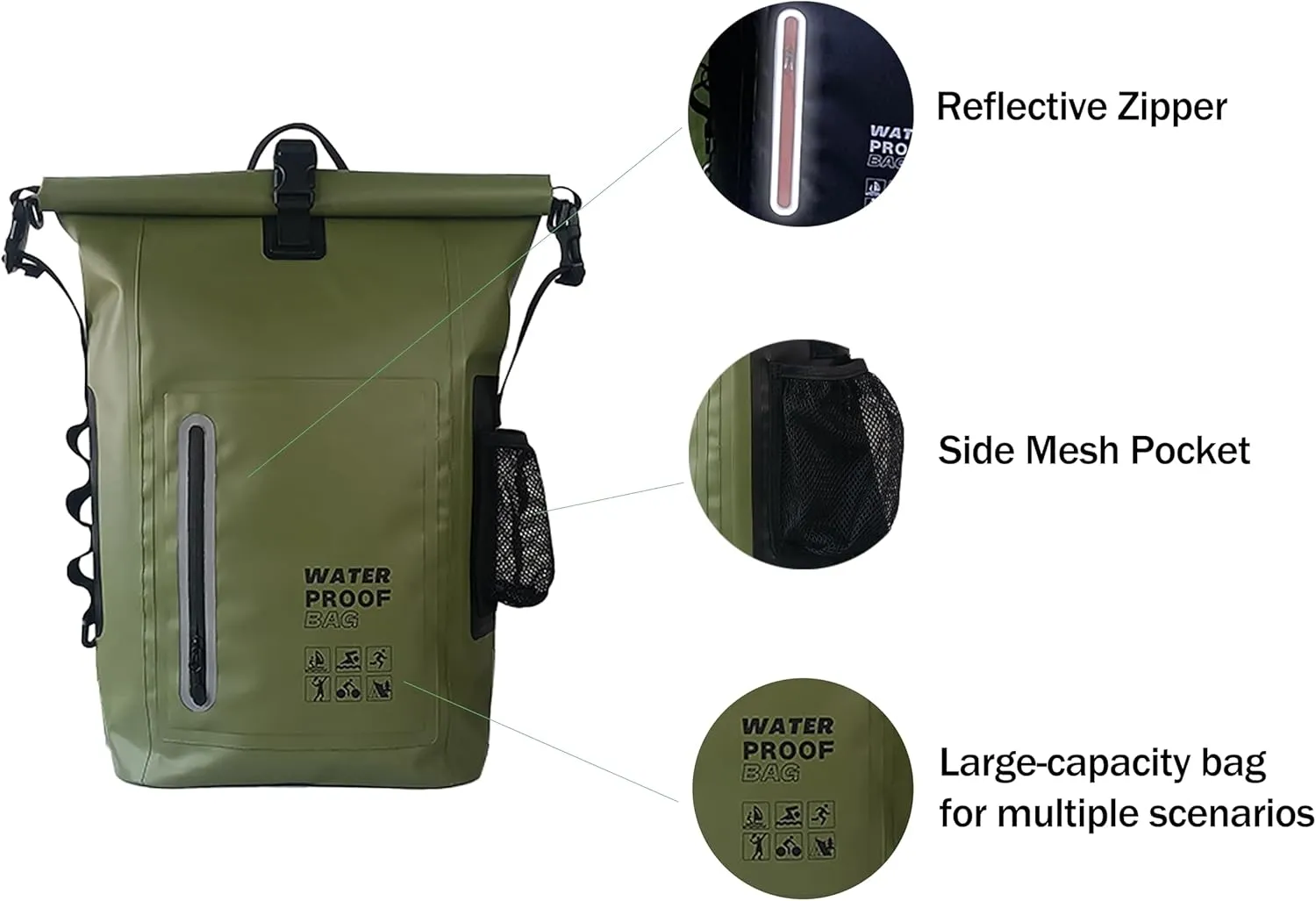Dry Bag Waterproof 25L - Floating & Lightweight Dry Sack for Men for Kayaking, Boating, Fishing, Swimming, Camping, Hiking(GREEN)