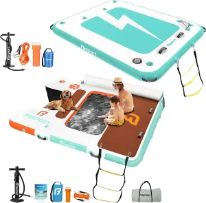 FBSPORT Inflatable Floating Dock Dog Boat Ramp in One, Floating Dock Rafts Dog Pool Ramp with Water Hammock, Inflatable Island Platform Water Lounger with Ladder for Pool Lake Boat