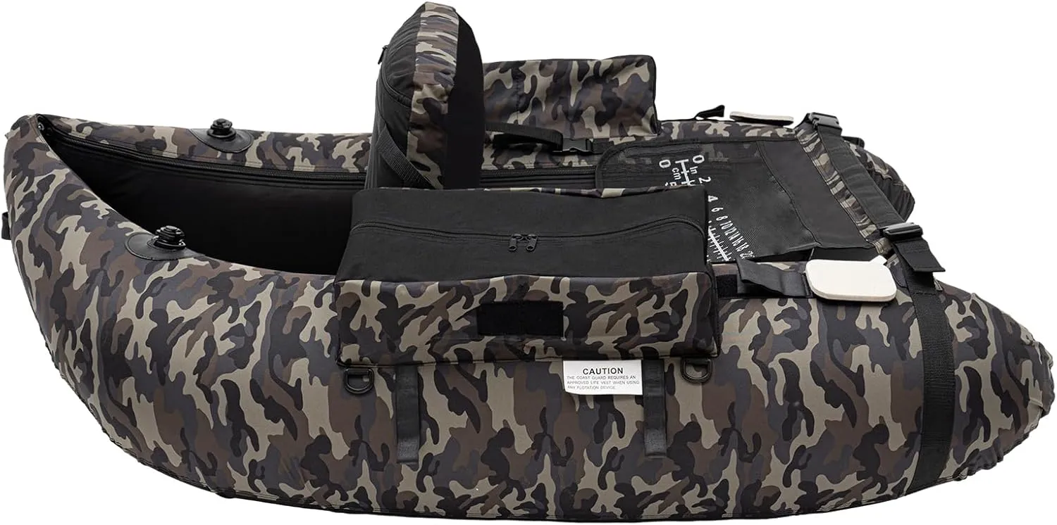 Inflatable Float Tube, Fishing Float Tube with Paddle, Flippers, Fish Ruler, Pump, Storage Pockets, Adjustable Straps, 350LBS Load Bearing Capacity Belly Boat