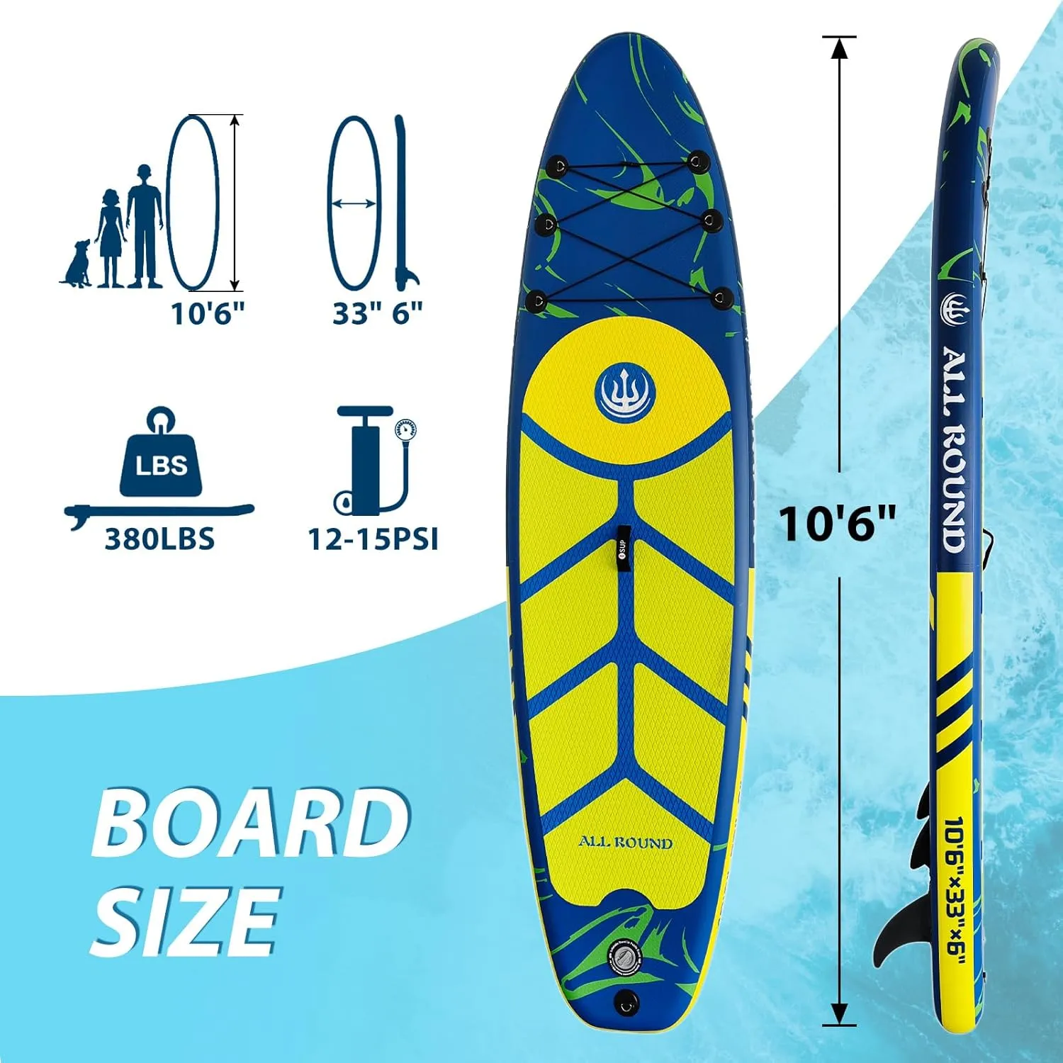 Inflatable Stand Up Paddle Board, 106 x 33 x 6 Inflatable Paddle Board with Premium Sup Paddle Board Accessories, Anti-Slip Deck for Adults Youth