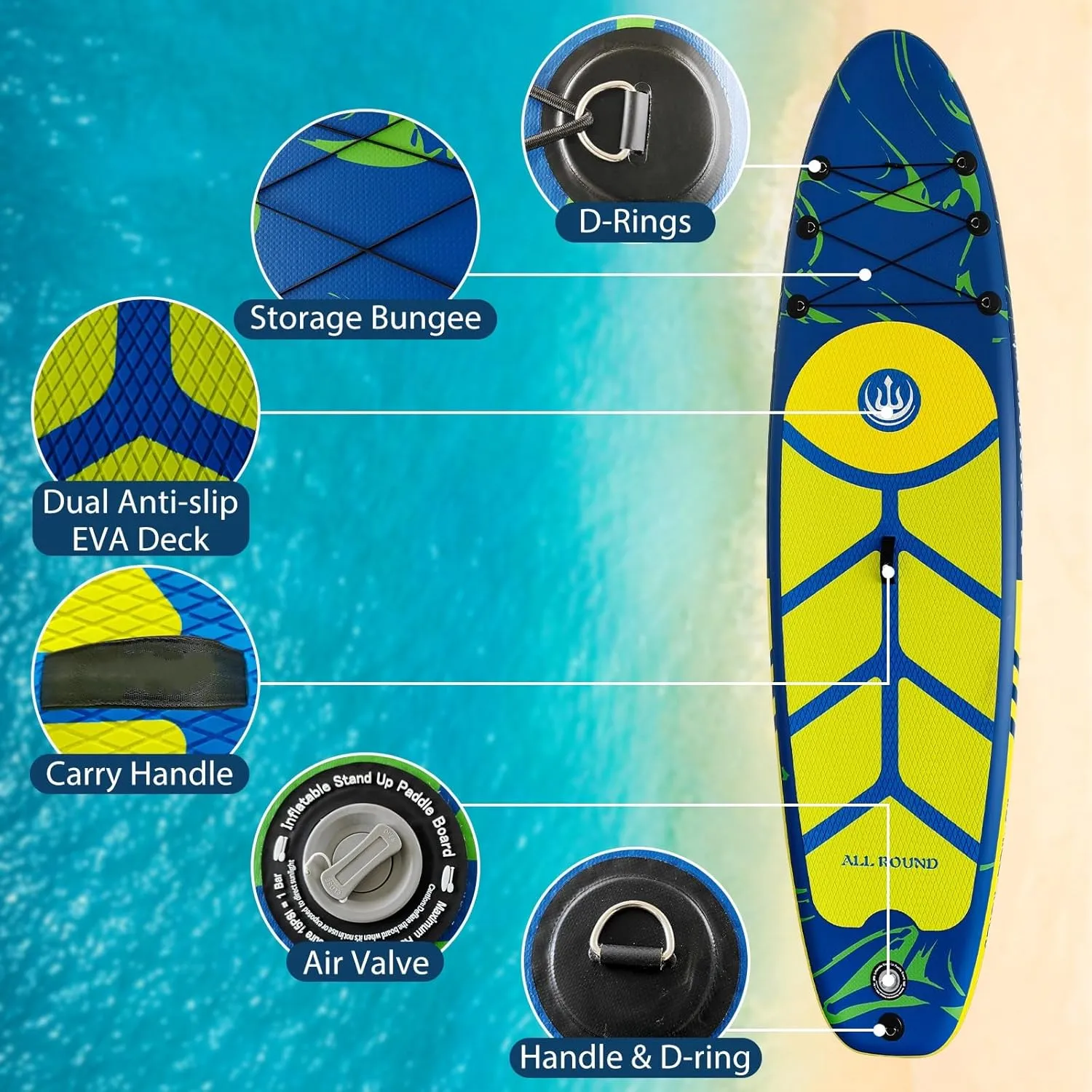 Inflatable Stand Up Paddle Board, 106 x 33 x 6 Inflatable Paddle Board with Premium Sup Paddle Board Accessories, Anti-Slip Deck for Adults Youth