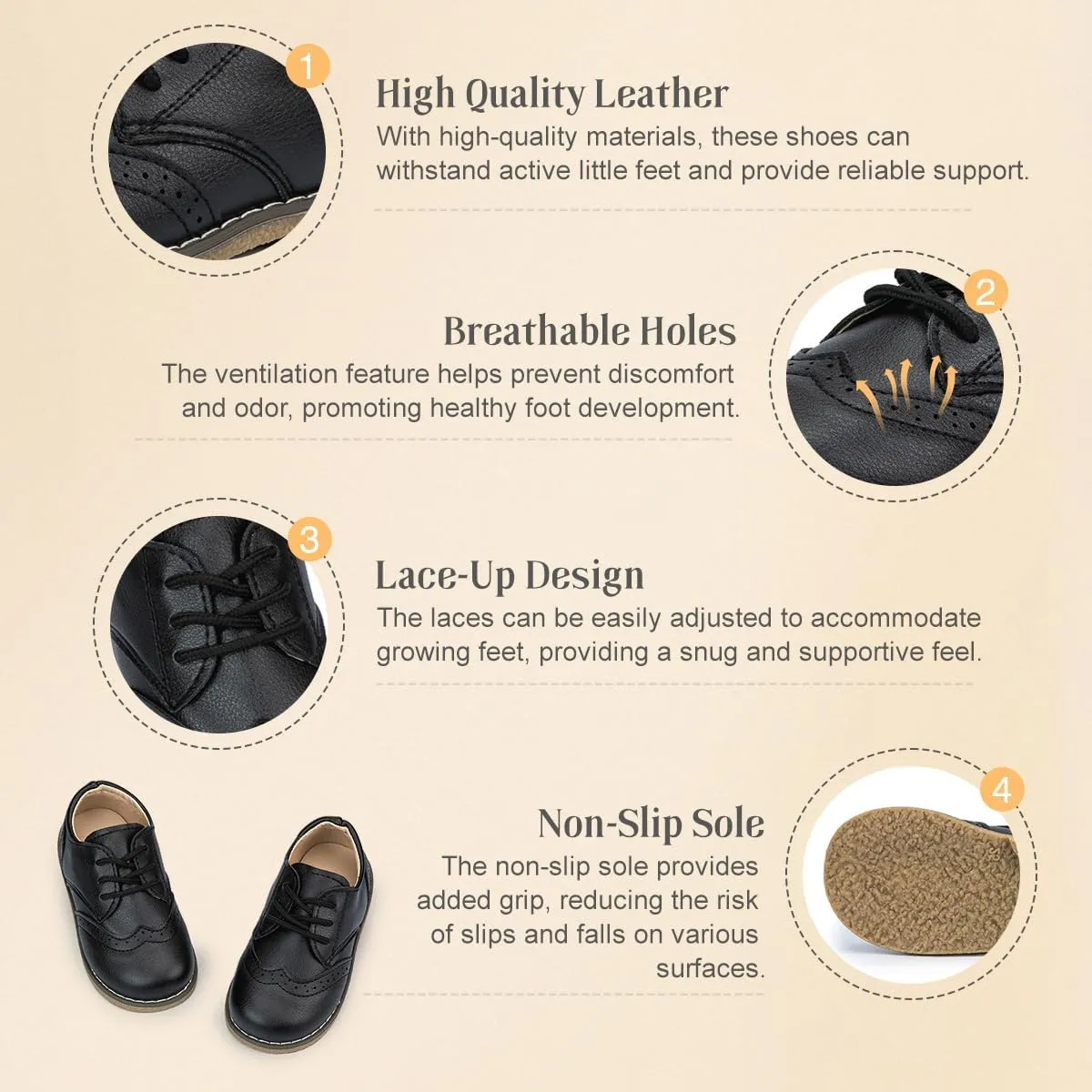KIDSUN Toddler Boys Girls Dress Shoes Comfort Lace-Up Oxford School Uniform Shoes Loafer Flats (Toddler/Little Kid) E-Black