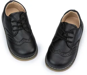 KIDSUN Toddler Boys Girls Dress Shoes Comfort Lace-Up Oxford School Uniform Shoes Loafer Flats (Toddler/Little Kid) E-Black