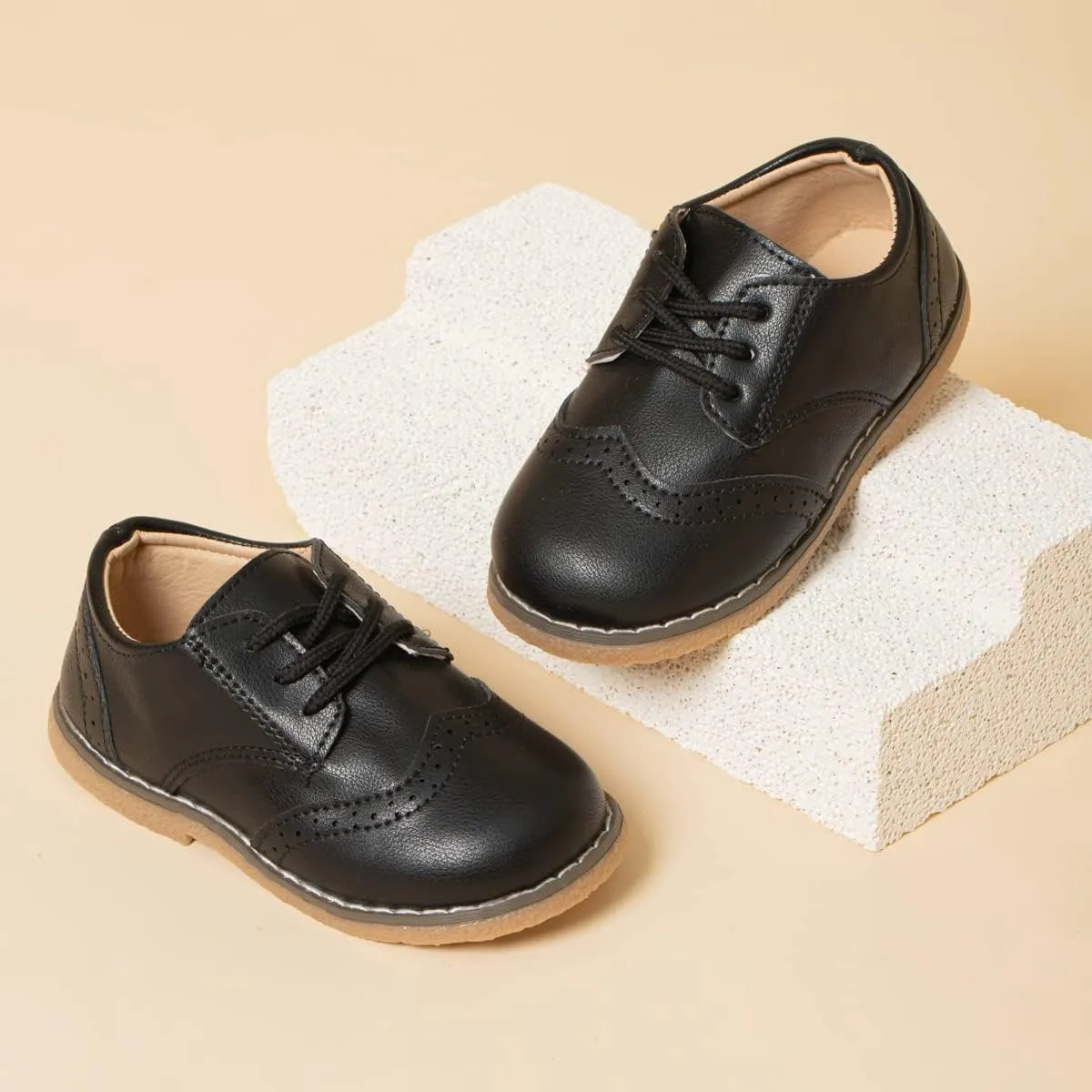 KIDSUN Toddler Boys Girls Dress Shoes Comfort Lace-Up Oxford School Uniform Shoes Loafer Flats (Toddler/Little Kid) E-Black