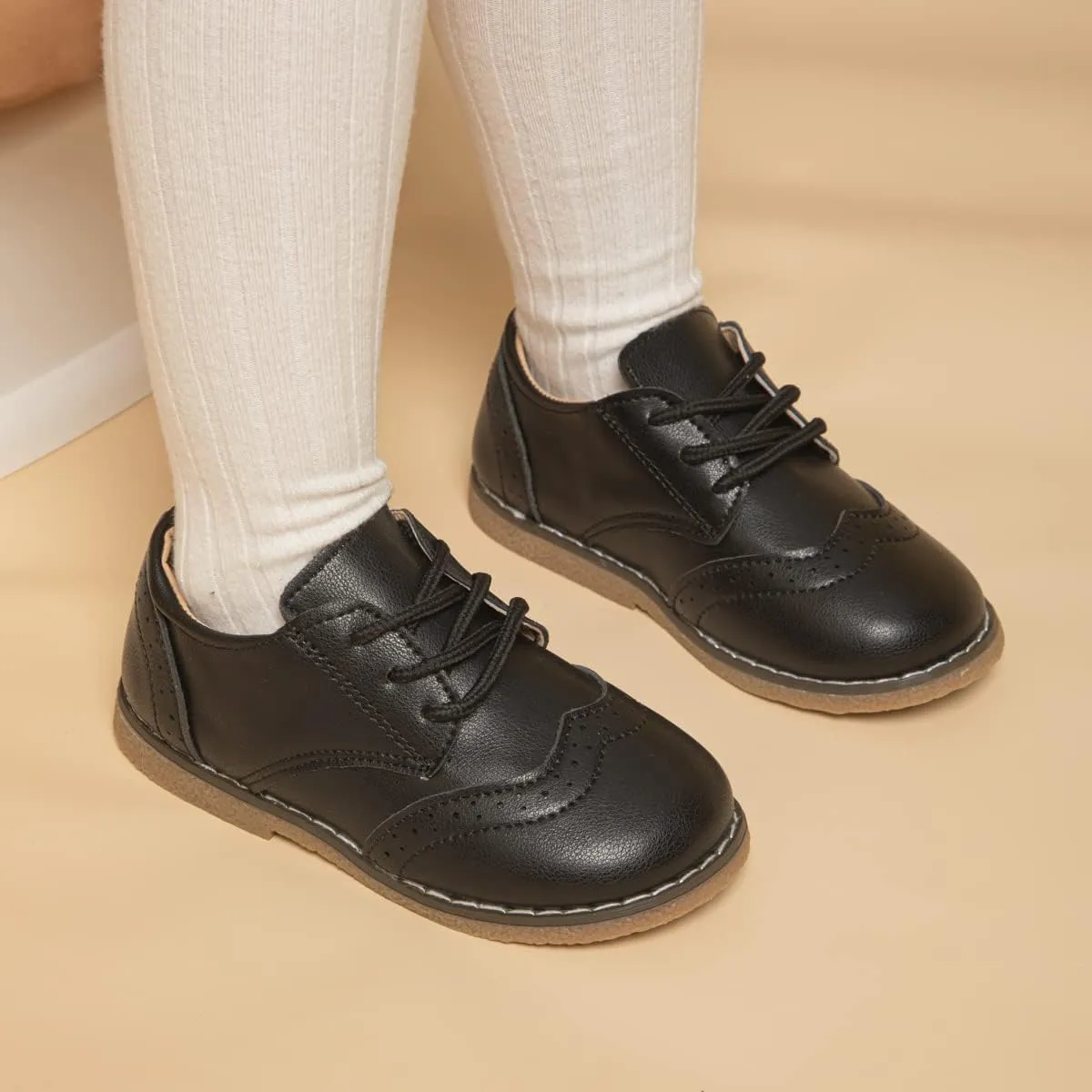 KIDSUN Toddler Boys Girls Dress Shoes Comfort Lace-Up Oxford School Uniform Shoes Loafer Flats (Toddler/Little Kid) E-Black