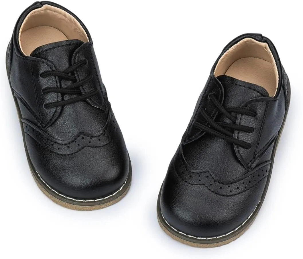KIDSUN Toddler Boys Girls Dress Shoes Comfort Lace-Up Oxford School Uniform Shoes Loafer Flats (Toddler/Little Kid) E-Black
