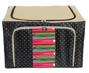 Kuber Industries Dot Printed Steel Frame Storage Box/Organizer For Clothing, Blankets, Bedding With Clear Window, 24Ltr. (Black & Grey)-44KM0221