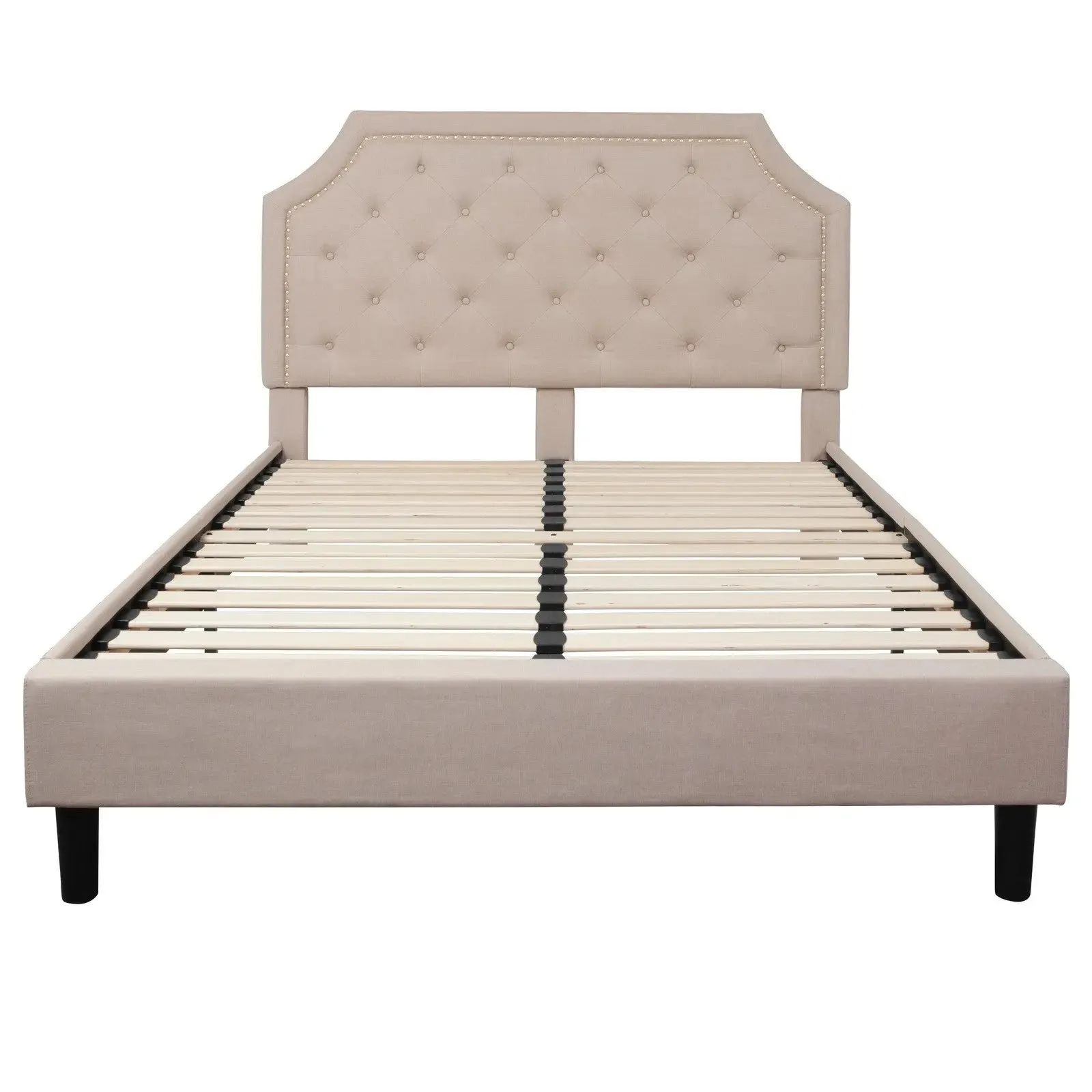 Madelyn Tufted Upholstered Platform Bed, Beige (Queen)