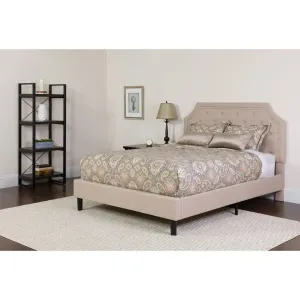 Madelyn Tufted Upholstered Platform Bed, Beige (Queen)
