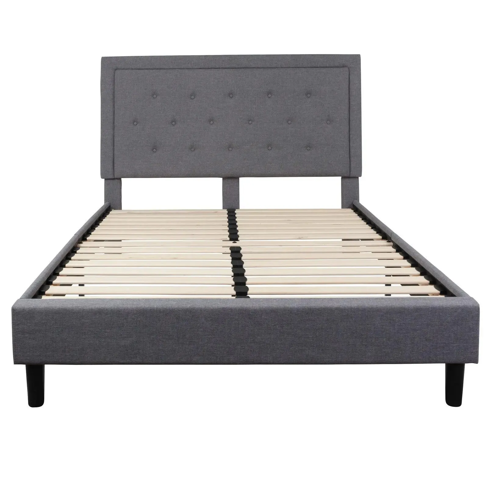 Marcelia Tufted Upholstered Platform Bed, Light Gray (Queen)