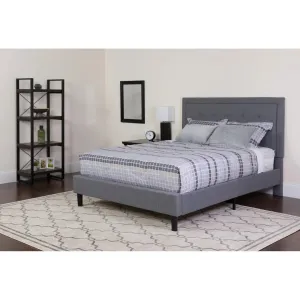 Marcelia Tufted Upholstered Platform Bed, Light Gray (Queen)