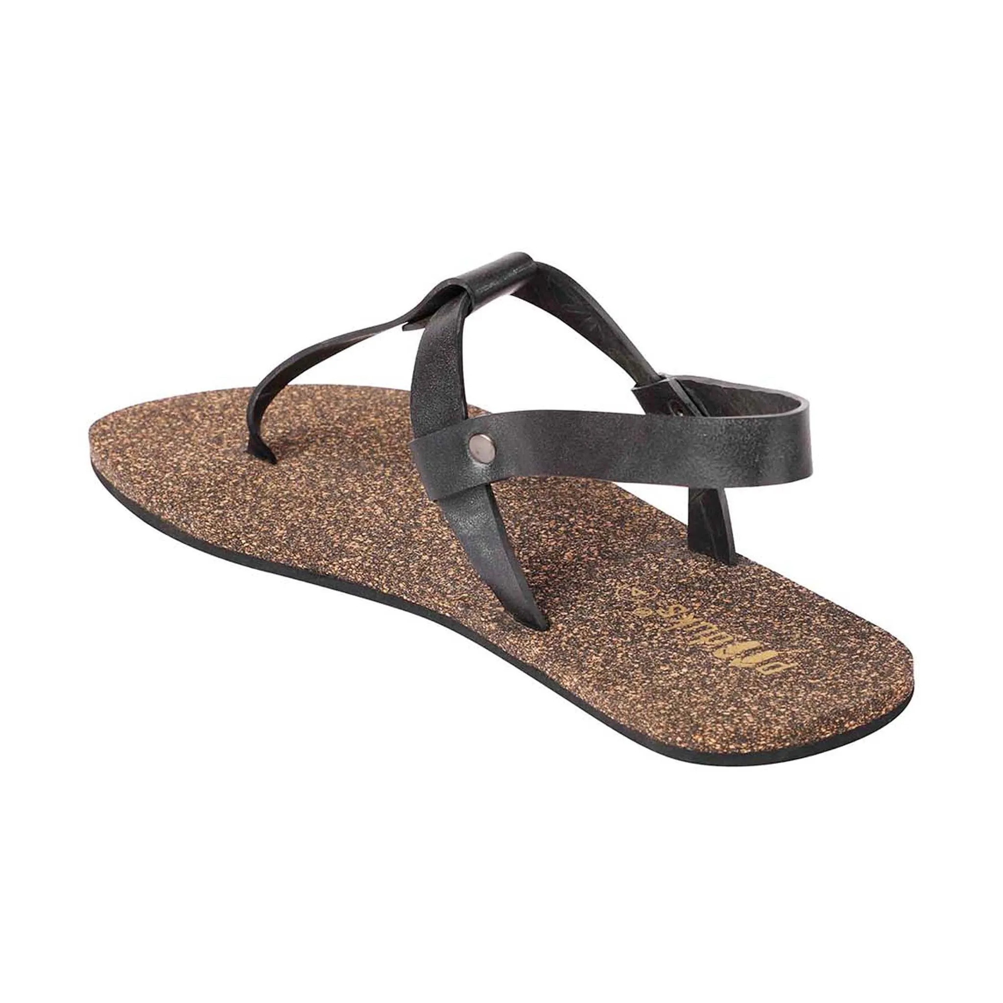 Paaduks Ara T-Strap Black Cork Sandals for Women
