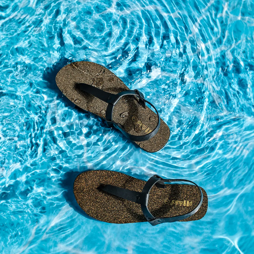 Paaduks Ara T-Strap Black Cork Sandals for Women