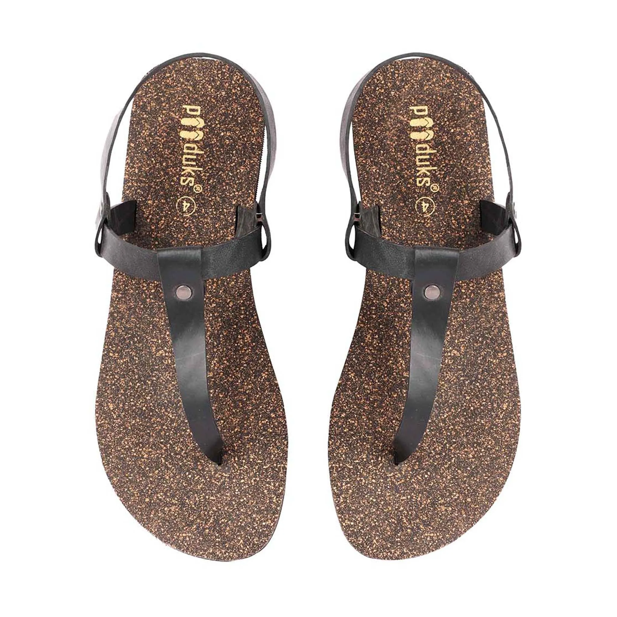 Paaduks Ara T-Strap Black Cork Sandals for Women