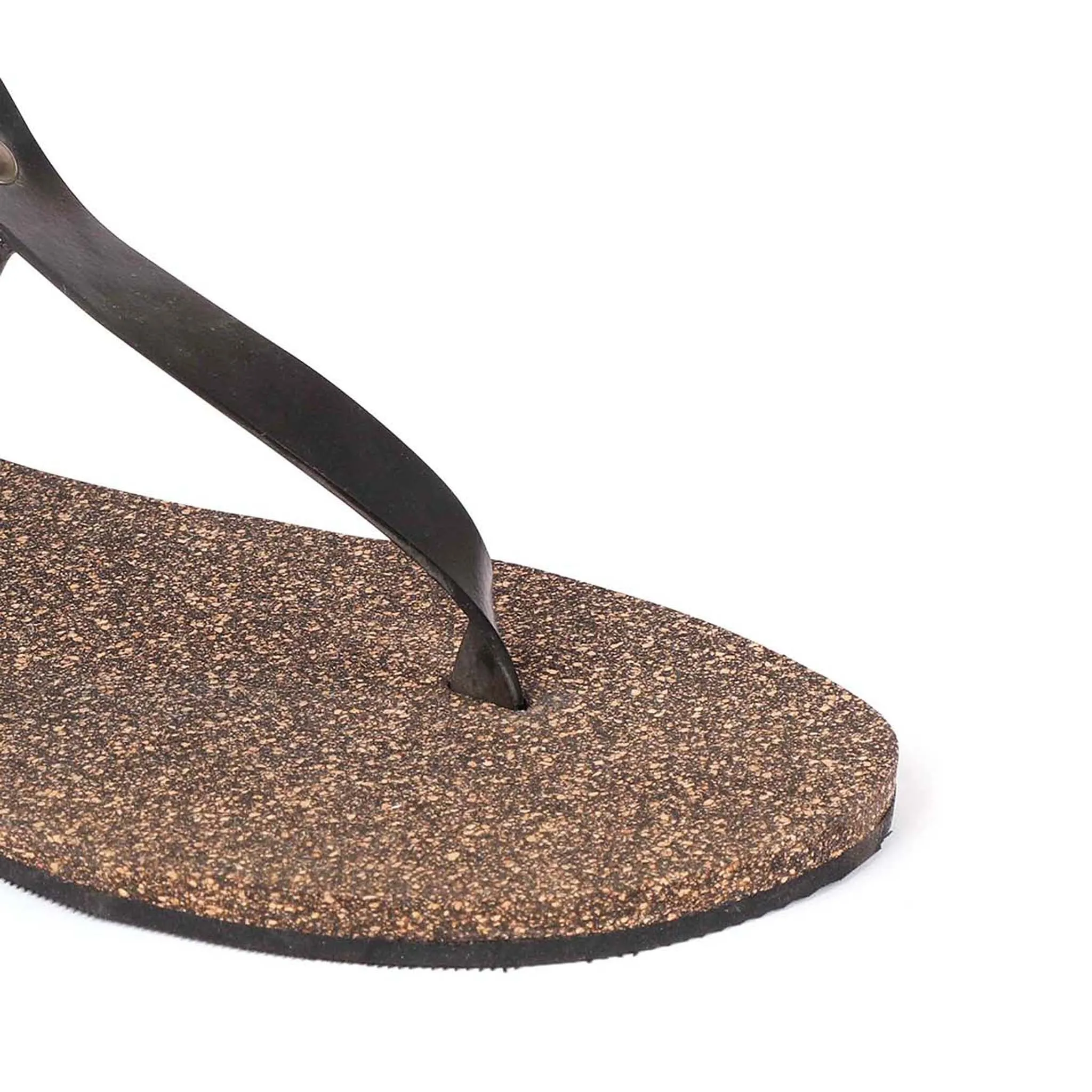 Paaduks Ara T-Strap Black Cork Sandals for Women