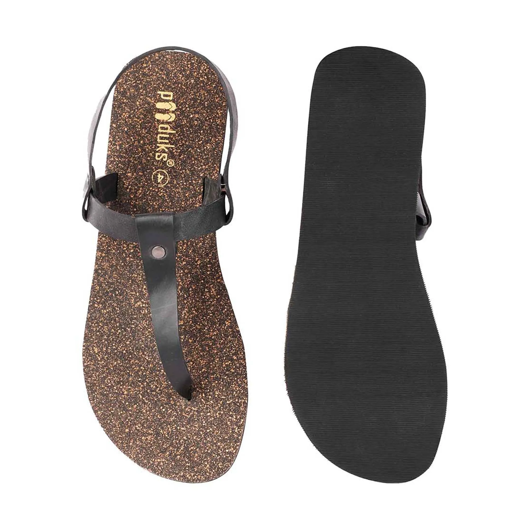 Paaduks Ara T-Strap Black Cork Sandals for Women