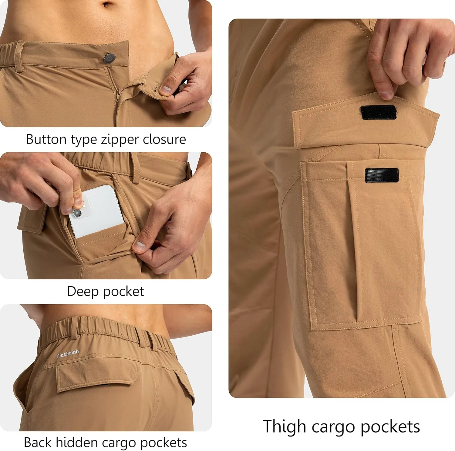 Pinkbomb Men's Hiking Cargo Pants with 7 Pockets Slim Fit Stretch Joggers Golf Cargo Work Pants for Men