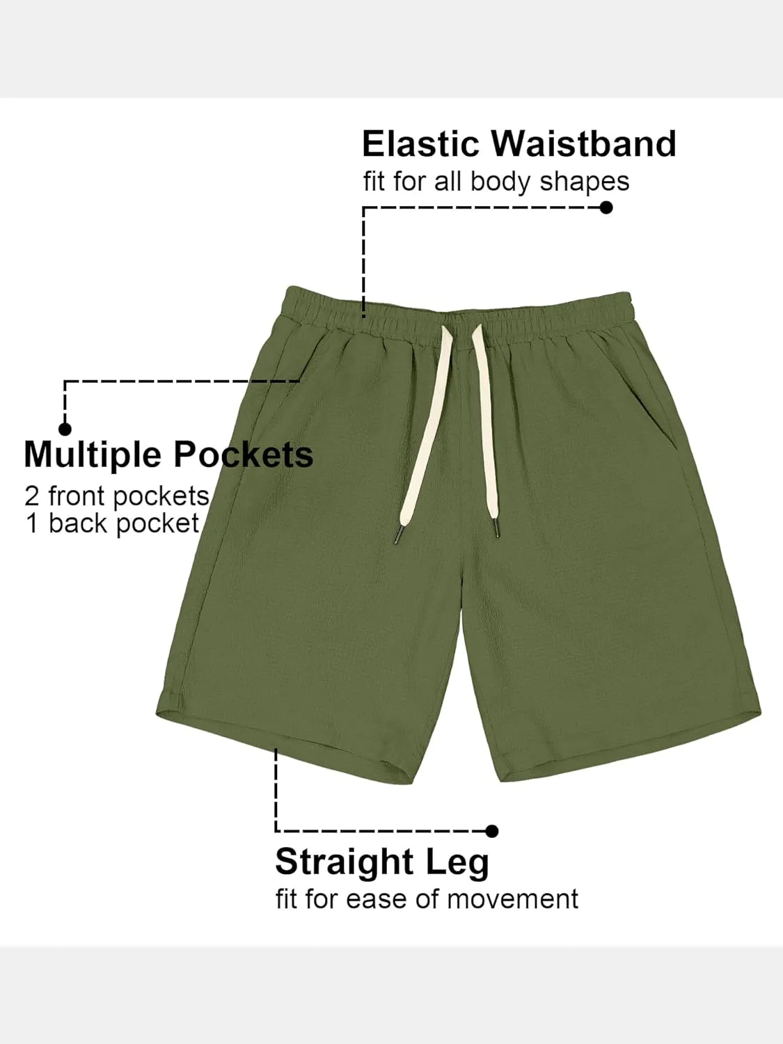 PLEPAN Mens Casual Shorts Lightweight Summer Beach Shorts Elastic Waist Drawstring Stretch Seersucker Textured Shorts for Men