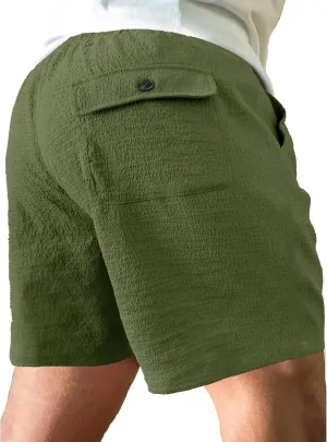 PLEPAN Mens Casual Shorts Lightweight Summer Beach Shorts Elastic Waist Drawstring Stretch Seersucker Textured Shorts for Men