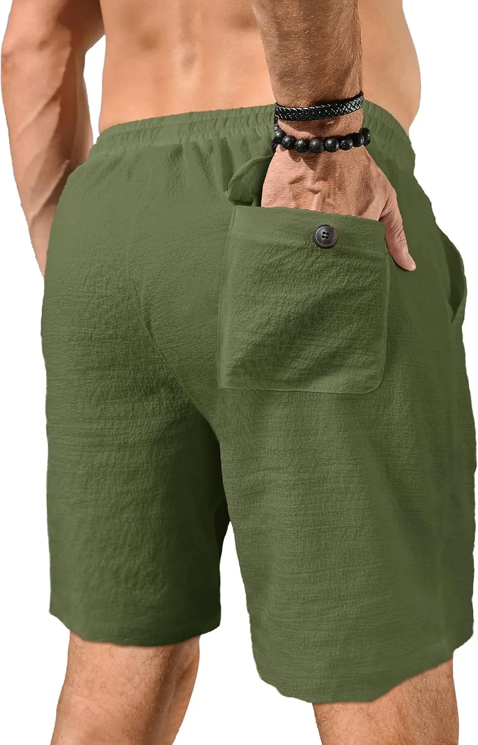 PLEPAN Mens Casual Shorts Lightweight Summer Beach Shorts Elastic Waist Drawstring Stretch Seersucker Textured Shorts for Men