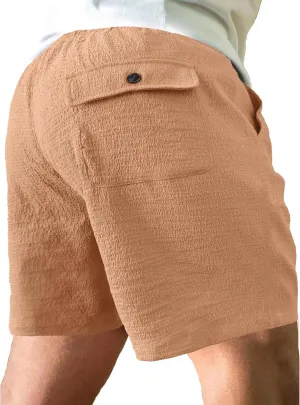 PLEPAN Mens Casual Shorts Lightweight Summer Beach Shorts Elastic Waist Drawstring Stretch Seersucker Textured Shorts for Men