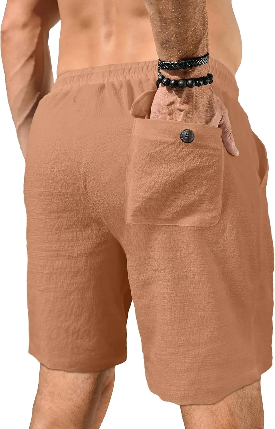 PLEPAN Mens Casual Shorts Lightweight Summer Beach Shorts Elastic Waist Drawstring Stretch Seersucker Textured Shorts for Men
