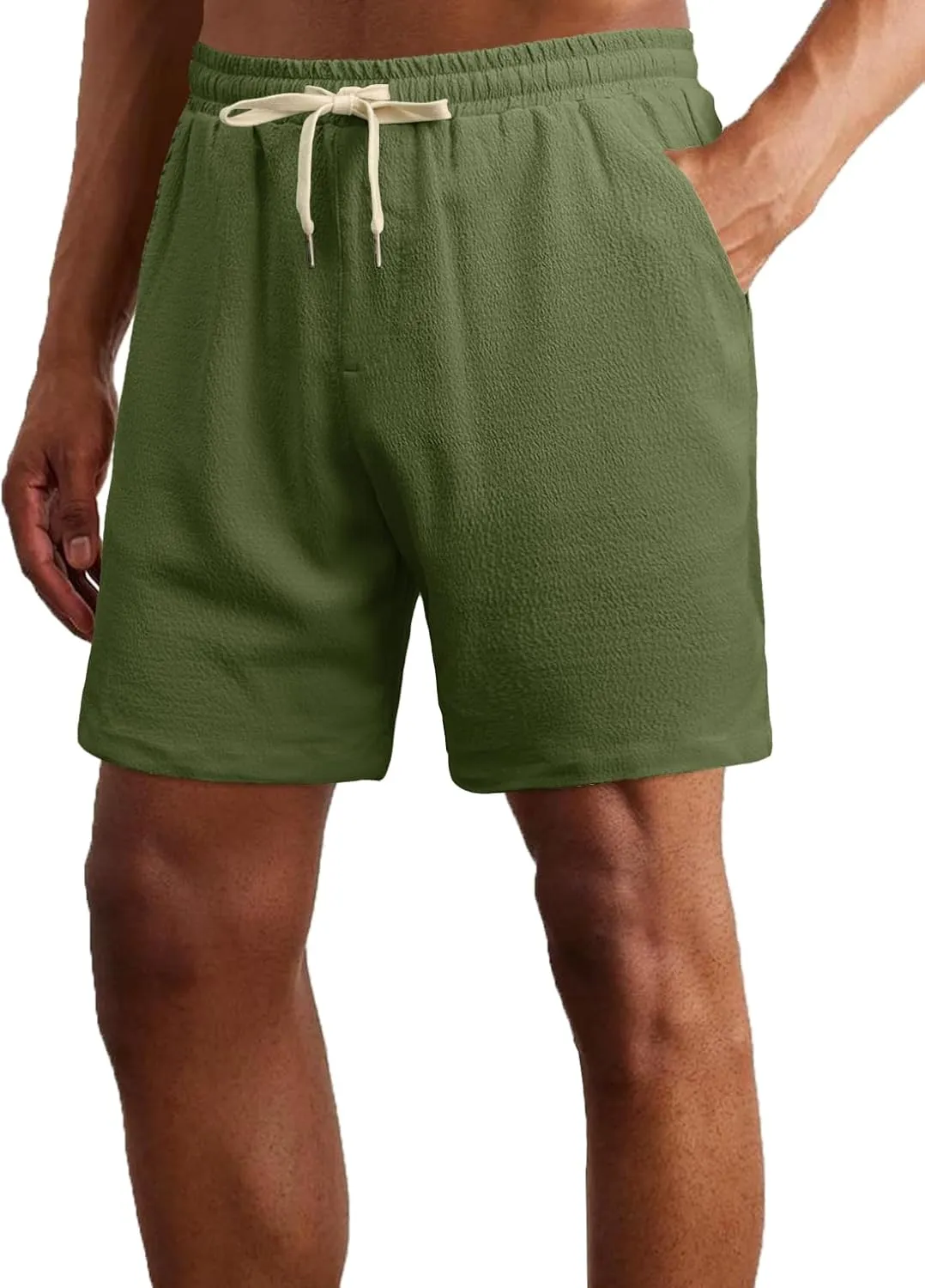 PLEPAN Mens Casual Shorts Lightweight Summer Beach Shorts Elastic Waist Drawstring Stretch Seersucker Textured Shorts for Men
