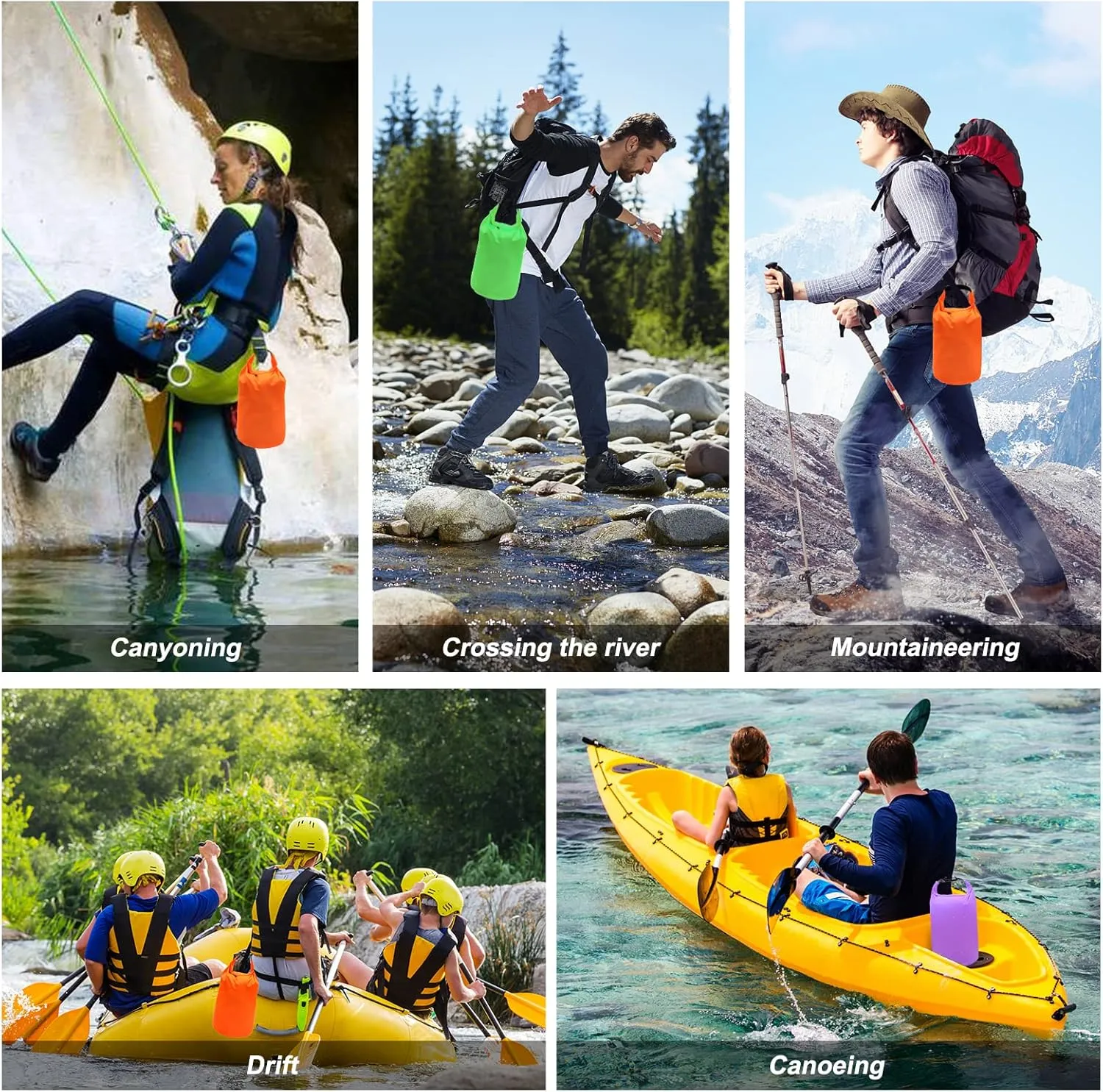 R2Depot Waterproof Dry Bag, 5L/10L/20L/40L/70L Dry Storage Bag for Kayaking, Gym, Hiking, Swimming (Green, 5L)
