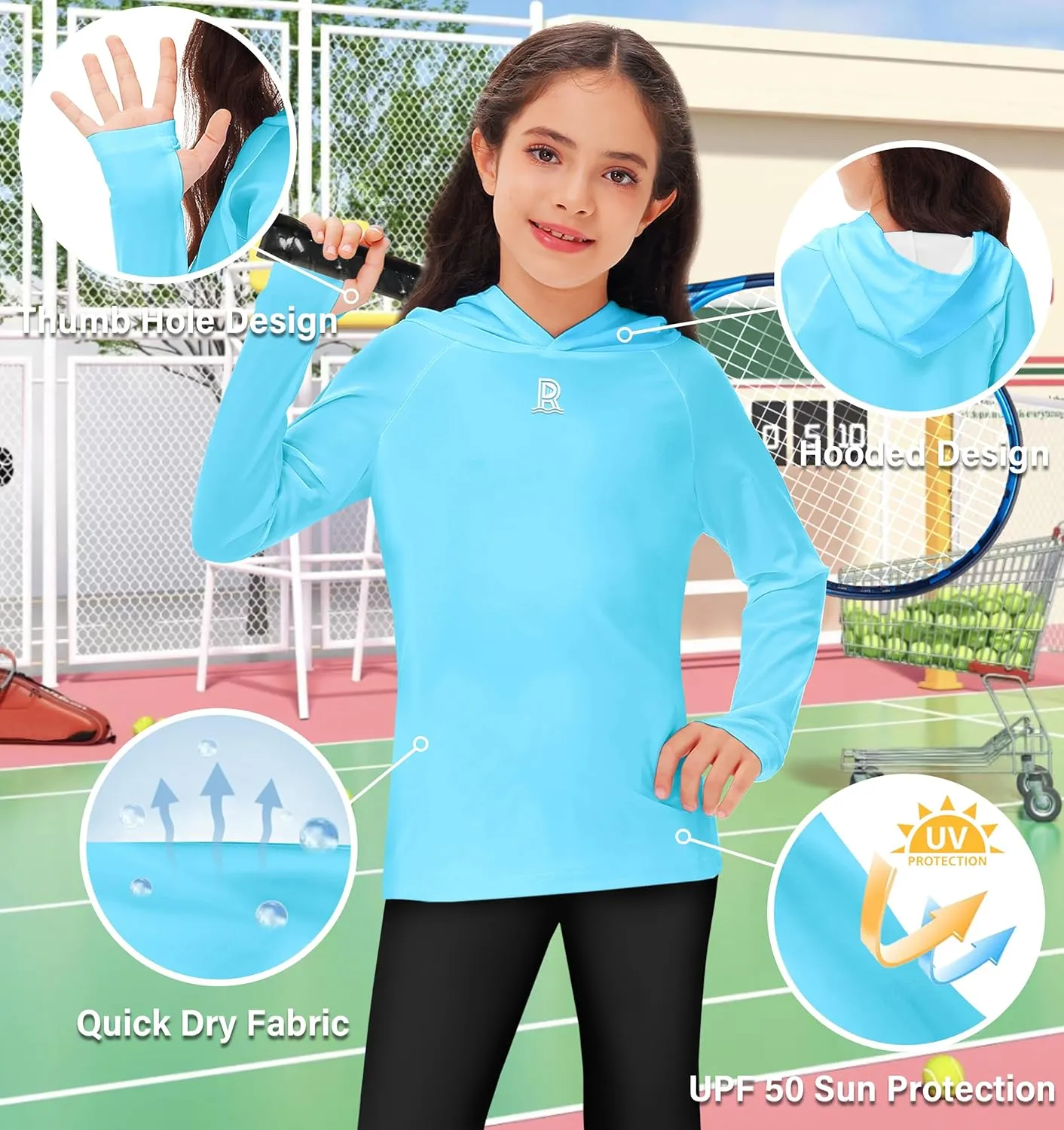 Remimi Kids Sun Shirt Rash Guard Quick Dry Sun Protection Athletic Hoodie Hiking Shirts 3-12 Years