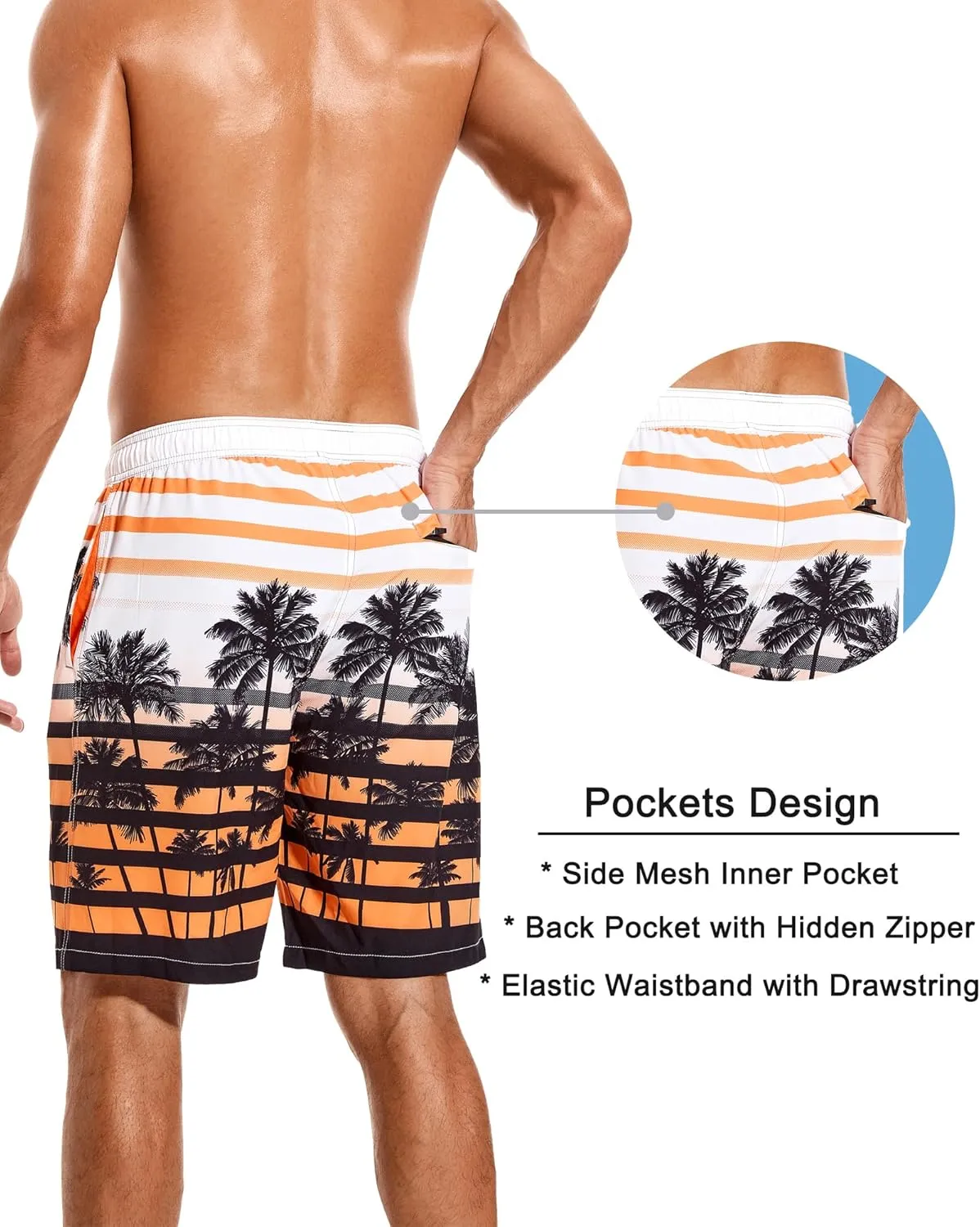 SILKWORLD Mens Swim Trunks with Compression Liner 9" Beach Board Shorts Men 2 in 1 Quick Dry Bathing Suit with Pockets
