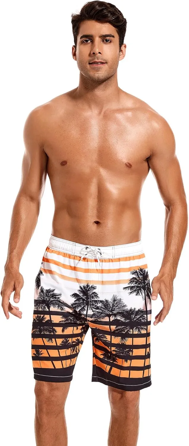SILKWORLD Mens Swim Trunks with Compression Liner 9" Beach Board Shorts Men 2 in 1 Quick Dry Bathing Suit with Pockets