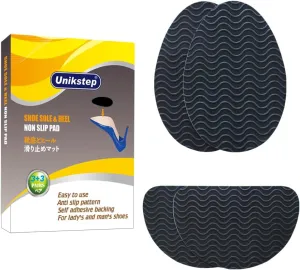 UNIKSTEP 6 Pairs (12 Pieces) Shoe Sole Non Slip Pads, Anti Skid Self Adhesive Rubber Grips, Shoe Bottom Front Sole and Heel Noise Reduction Protector Cushions (Black with Wave Pattern)