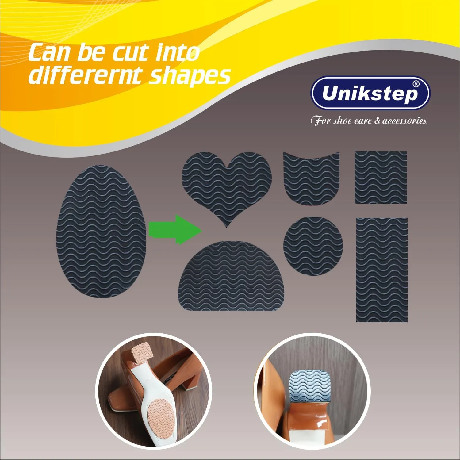 UNIKSTEP 6 Pairs (12 Pieces) Shoe Sole Non Slip Pads, Anti Skid Self Adhesive Rubber Grips, Shoe Bottom Front Sole and Heel Noise Reduction Protector Cushions (Black with Wave Pattern)