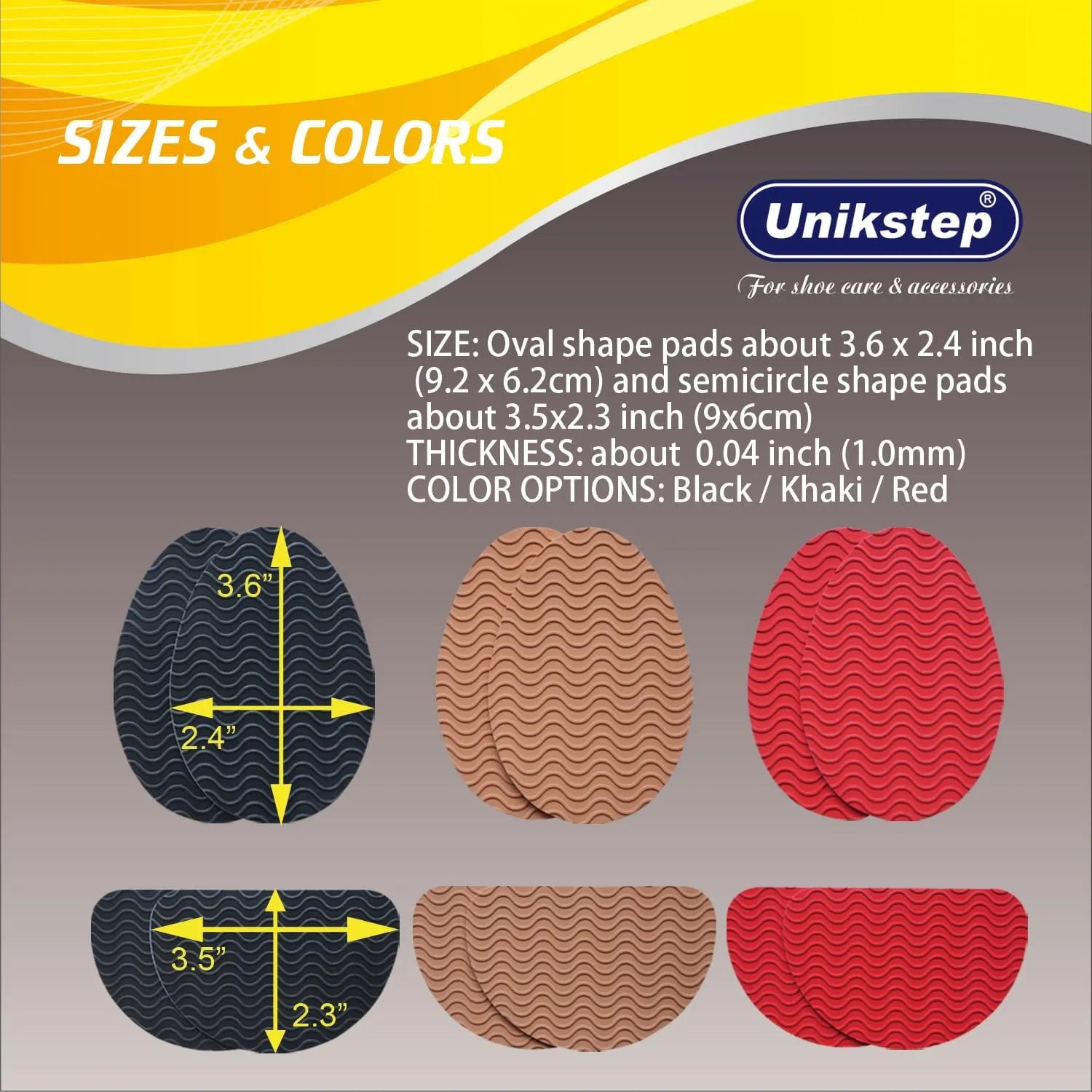 UNIKSTEP 6 Pairs (12 Pieces) Shoe Sole Non Slip Pads, Anti Skid Self Adhesive Rubber Grips, Shoe Bottom Front Sole and Heel Noise Reduction Protector Cushions (Black with Wave Pattern)
