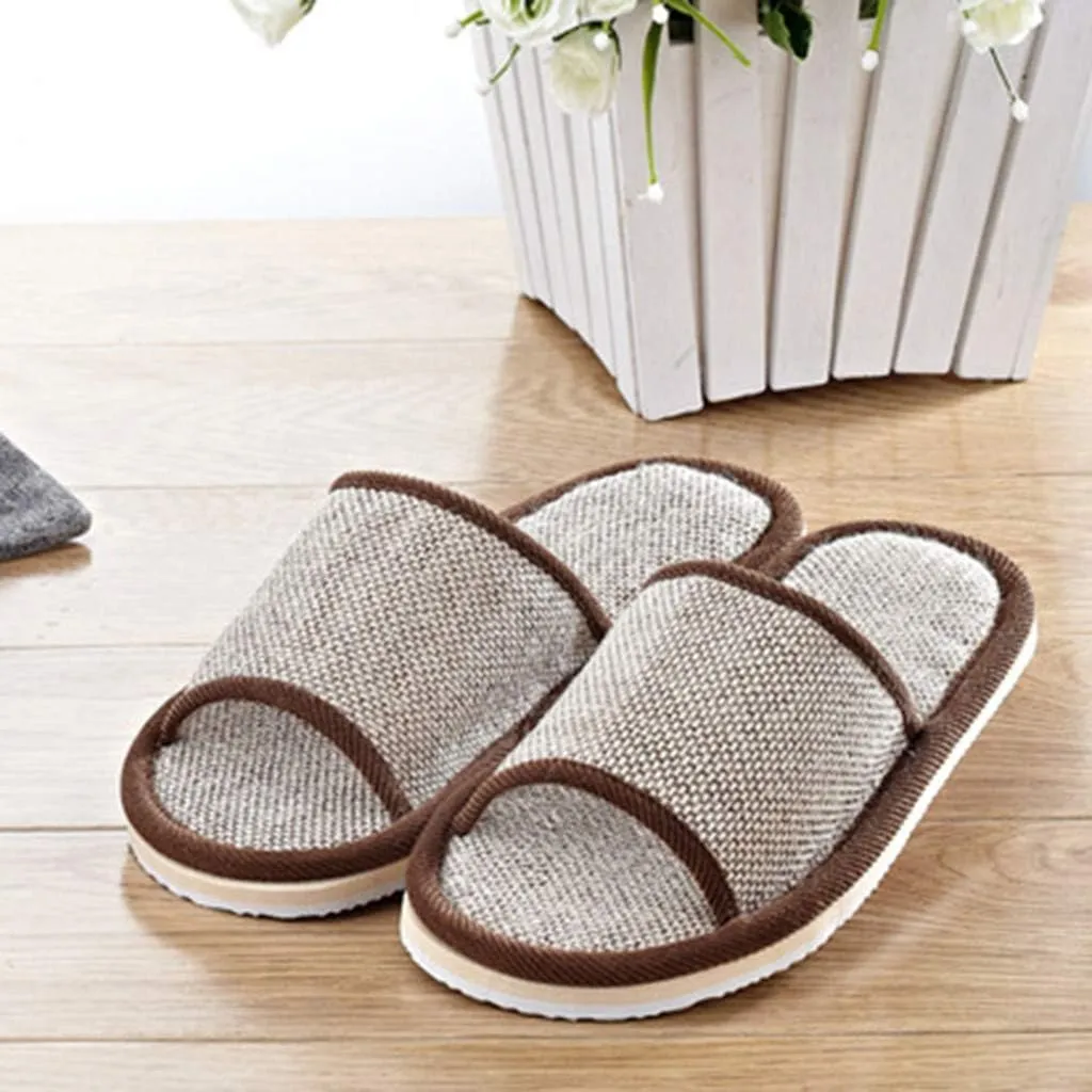 Women Men Home Slippers Washable Cotton Open-Toe Slippers Indoor Shoes Casual Flax Soft Non-Slip Sole Slides Shoes