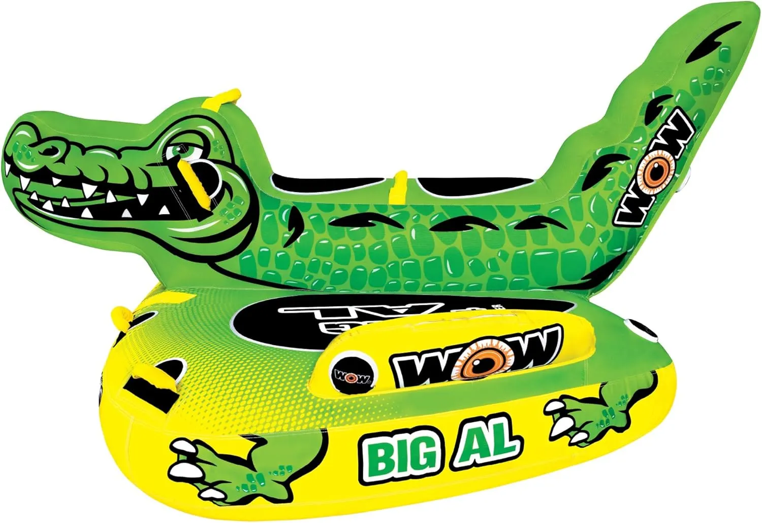 WOW Sports  Big Al Towable Tube for Boating  1-4 Person 680 lbs Capacity  Alligator Inflatable Boat Tube for Lake Sports  Heavy Duty Nylon Cover  Youth & Adults
