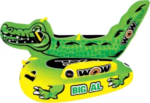WOW Sports  Big Al Towable Tube for Boating  1-4 Person 680 lbs Capacity  Alligator Inflatable Boat Tube for Lake Sports  Heavy Duty Nylon Cover  Youth & Adults